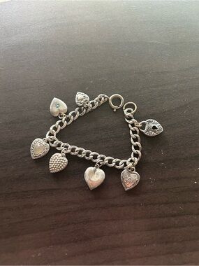 Vintage Mizpah Sterling Silver Heart Charm Bracelet
